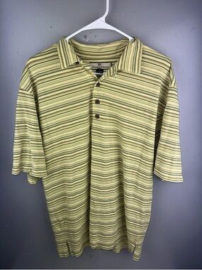 Tommy Bahama Green Striped Polo Button Silk Shirt